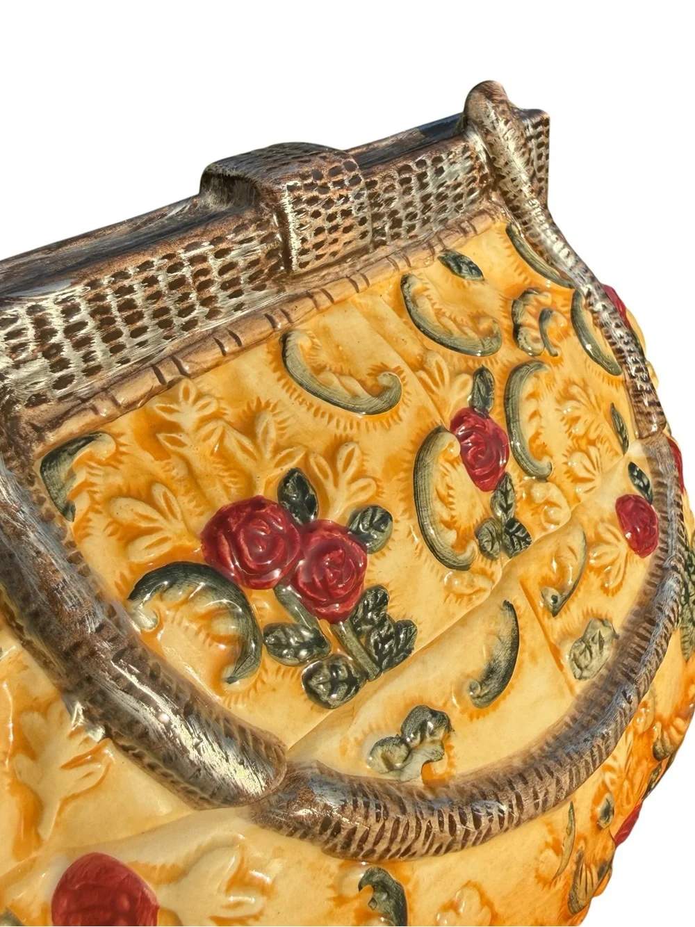 International Bazaar Purse Cookie Jar Floral Ceramic Canister Cottagecore Decor
